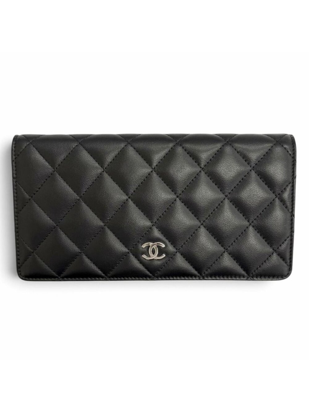 Chanel Lambskin CC Logo Quilted Timeless Classic Long Flap Wallet Black